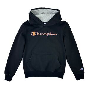 RARE Vintage Champion Made in Japan Fleece Lined Black Embroidered Logo Hoodie